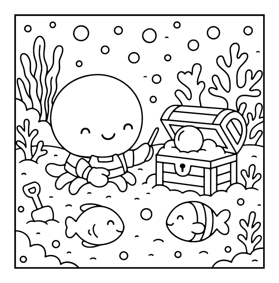 Ocean Cuties Coloring Book interior line art 2