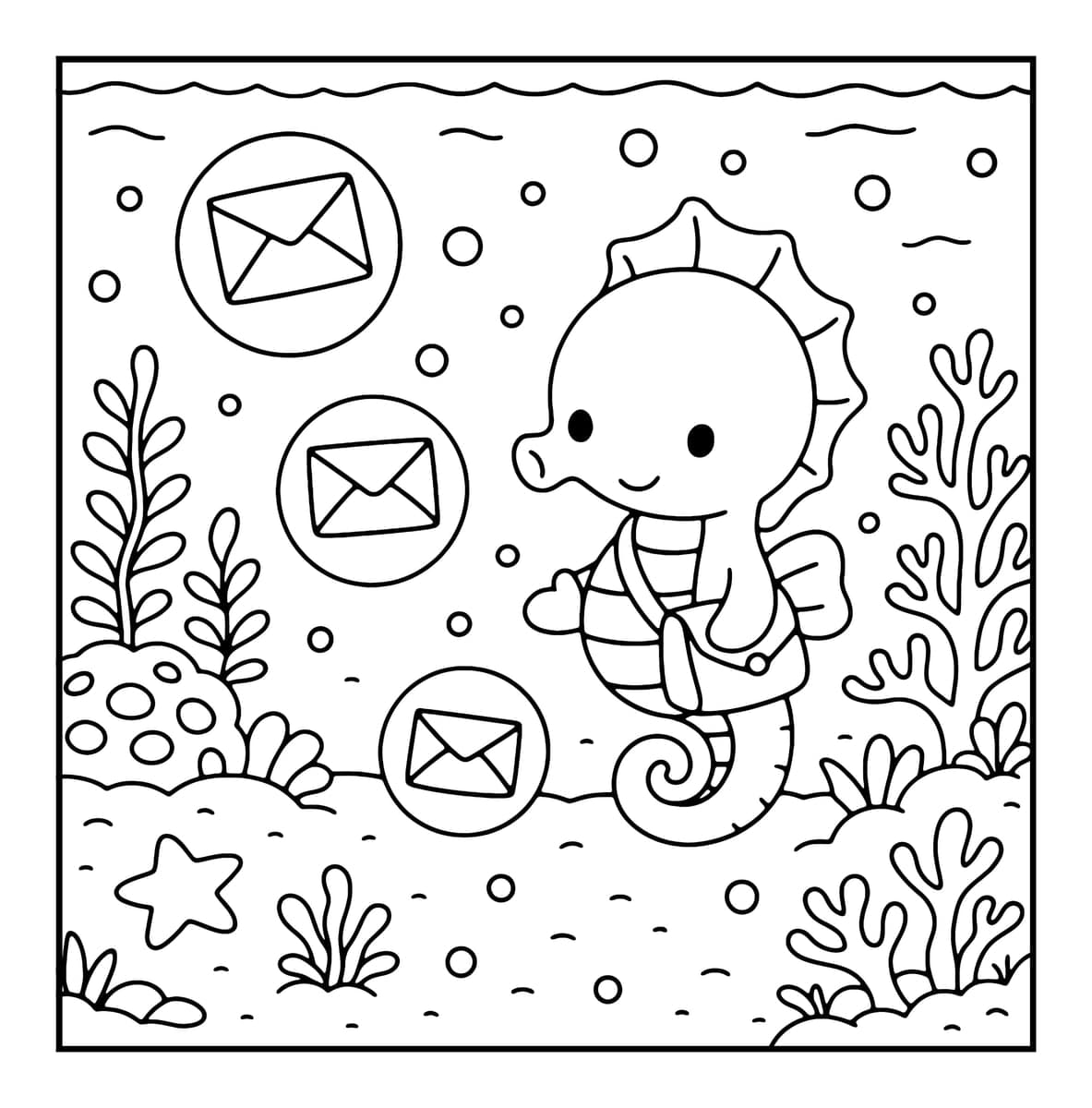 Ocean Cuties Coloring Book interior line art 3