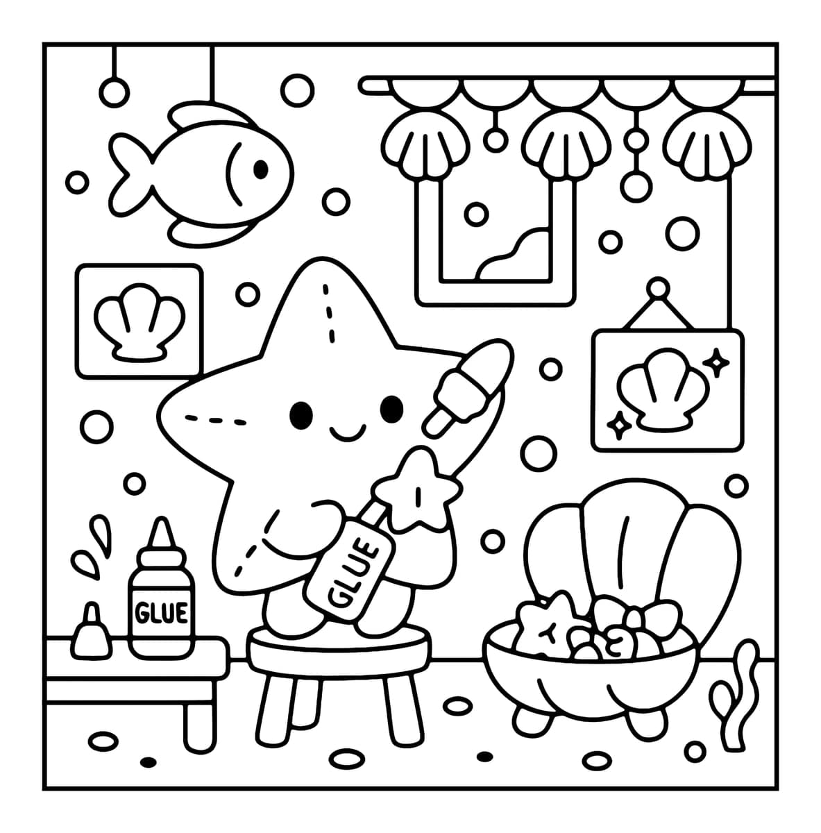 Ocean Cuties Coloring Book interior line art 4
