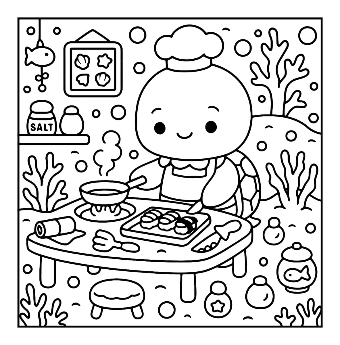 Ocean Cuties Coloring Book interior line art 5