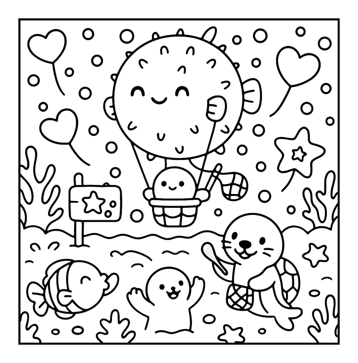 Ocean Cuties Coloring Book interior line art 6