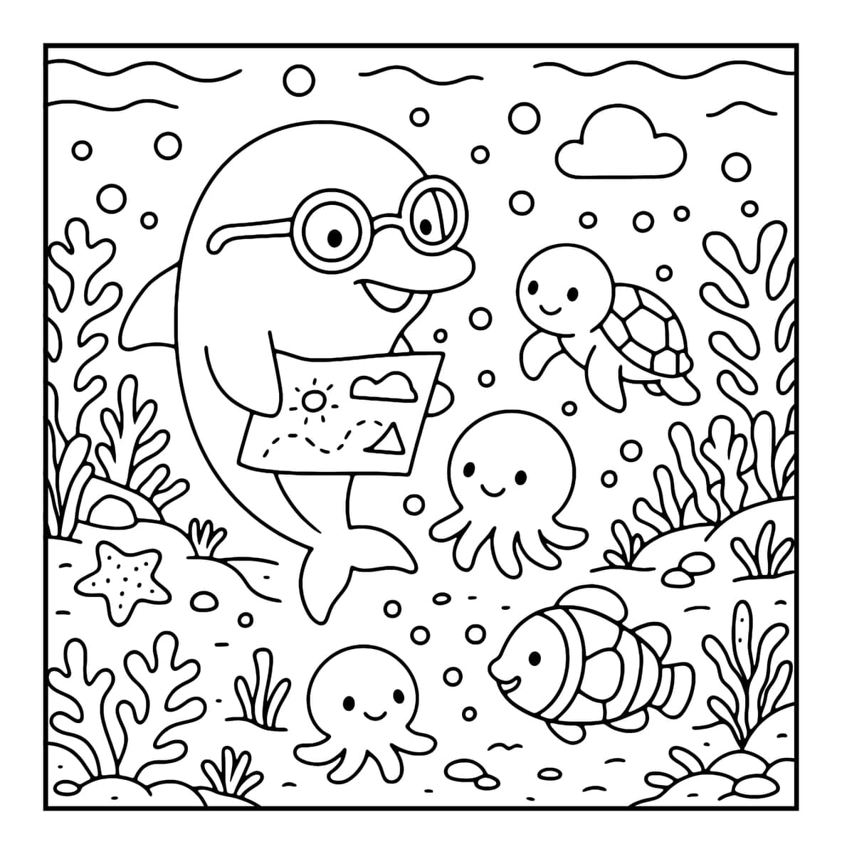 Ocean Cuties Coloring Book interior line art 7