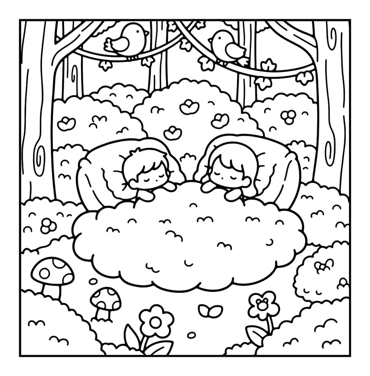 Tiny Couple Chibi Coloring Book interior line art 3