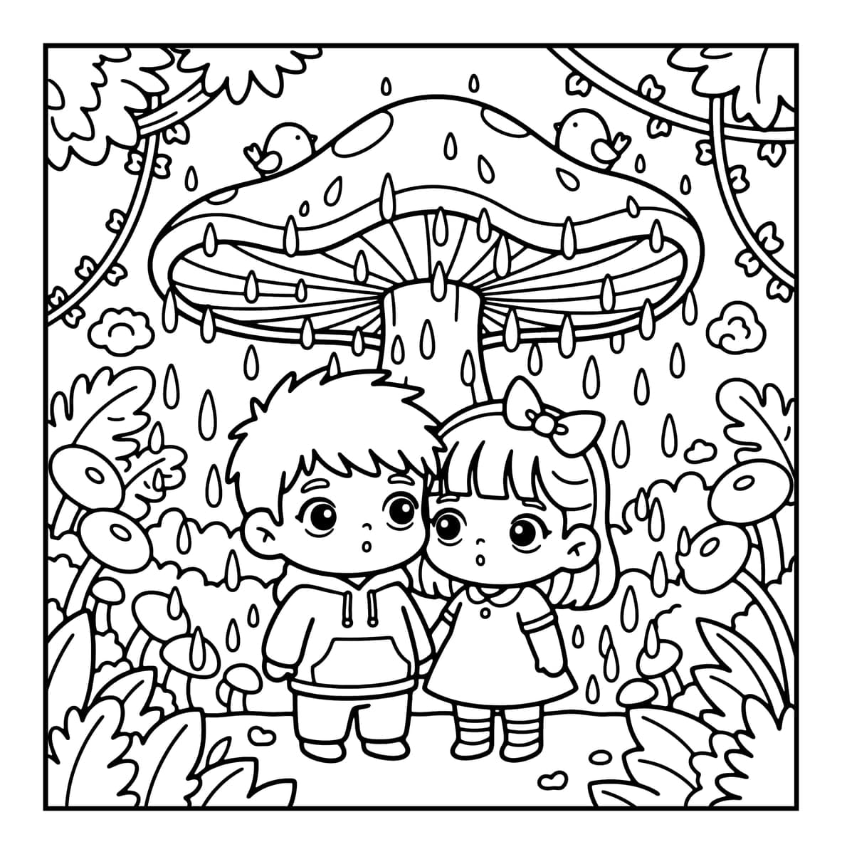 Tiny Couple Chibi Coloring Book interior line art 7
