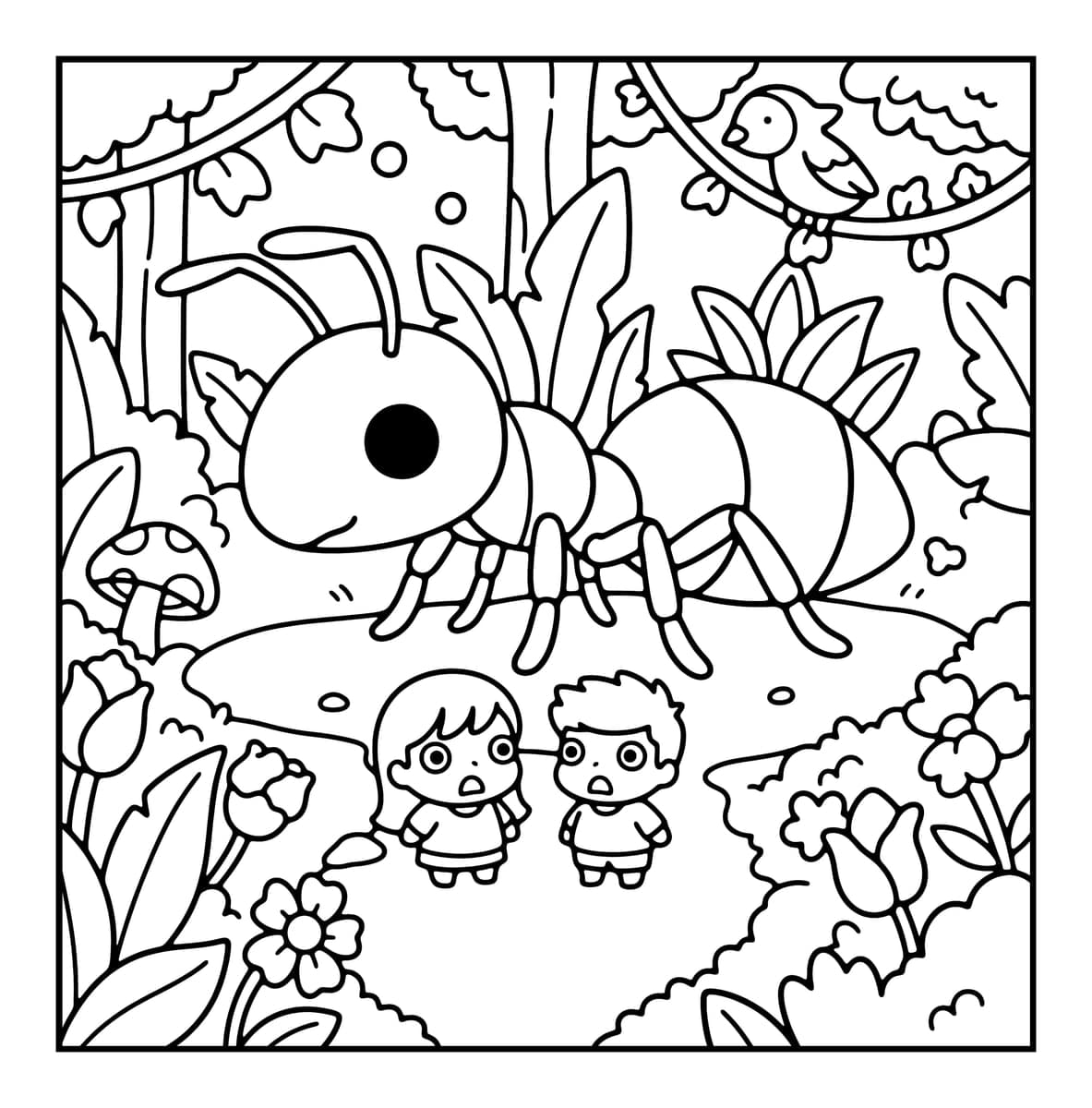 Tiny Couple Chibi Coloring Book interior line art 9
