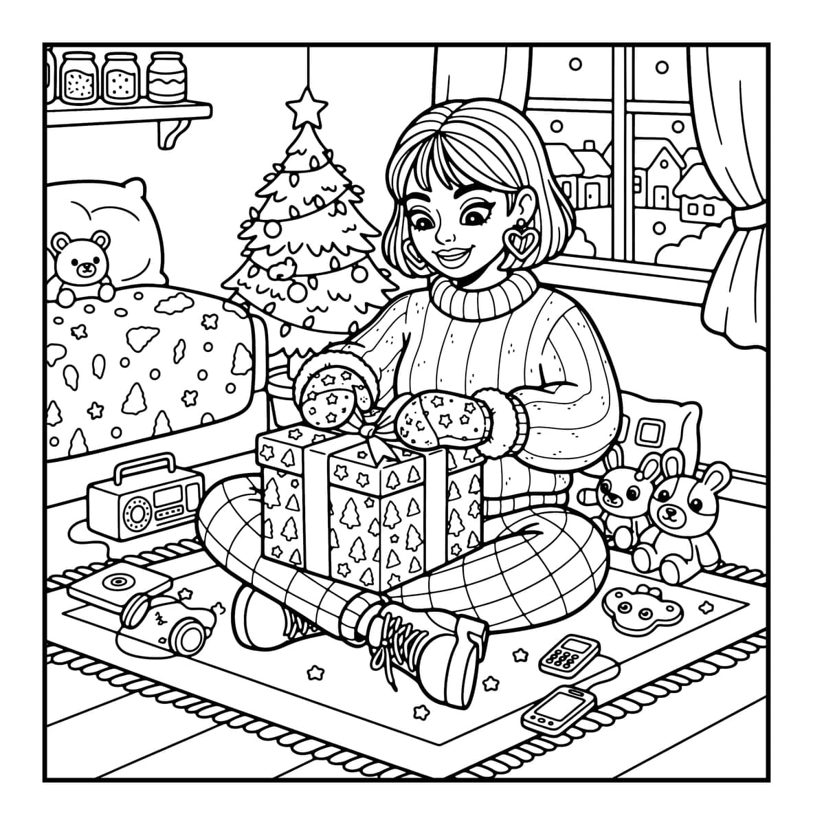 Y2K Holiday Vibes Coloring Book interior line art 2