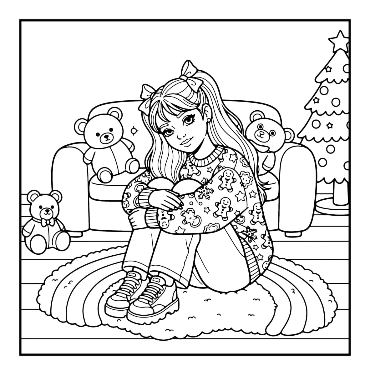 Y2K Holiday Vibes Coloring Book interior line art 5