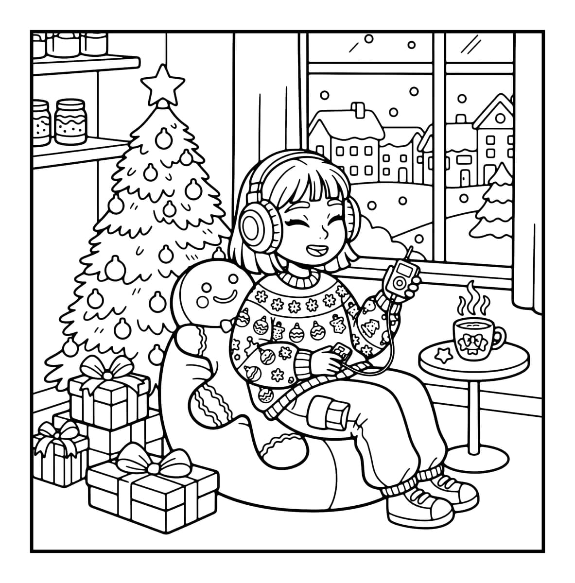 Y2K Holiday Vibes Coloring Book interior line art 6