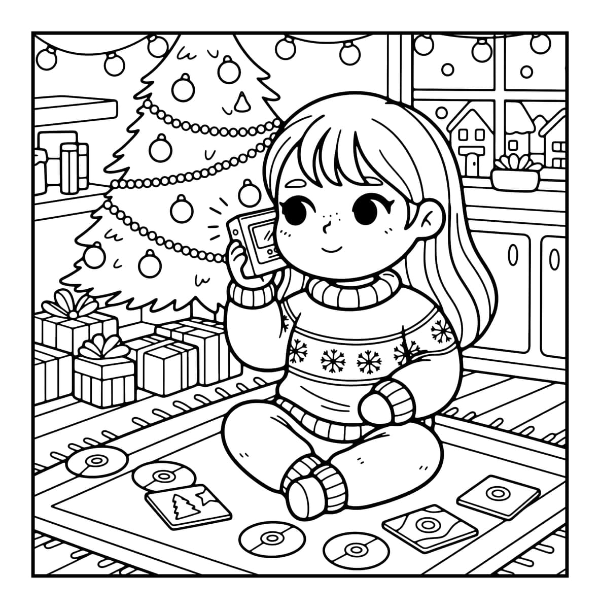 Y2K Holiday Vibes Coloring Book interior line art 7