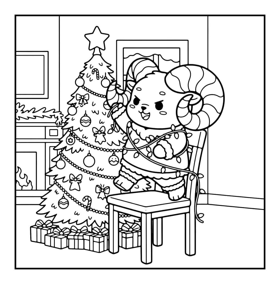 Zodiac Holiday Coloring Book interior line art 1