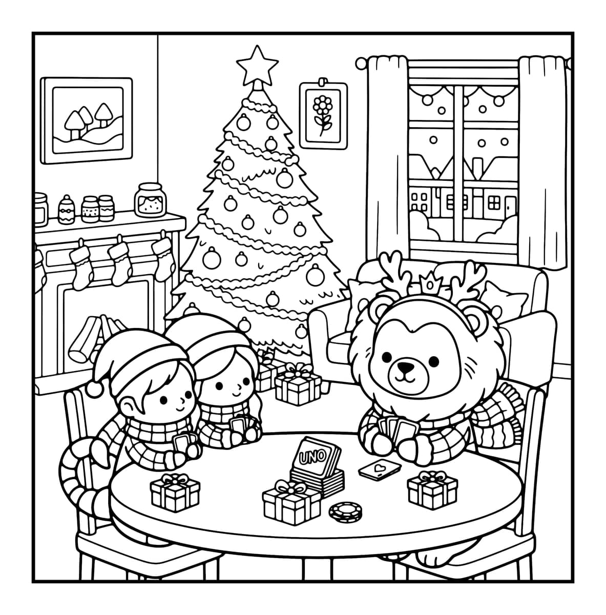 Zodiac Holiday Coloring Book interior line art 2