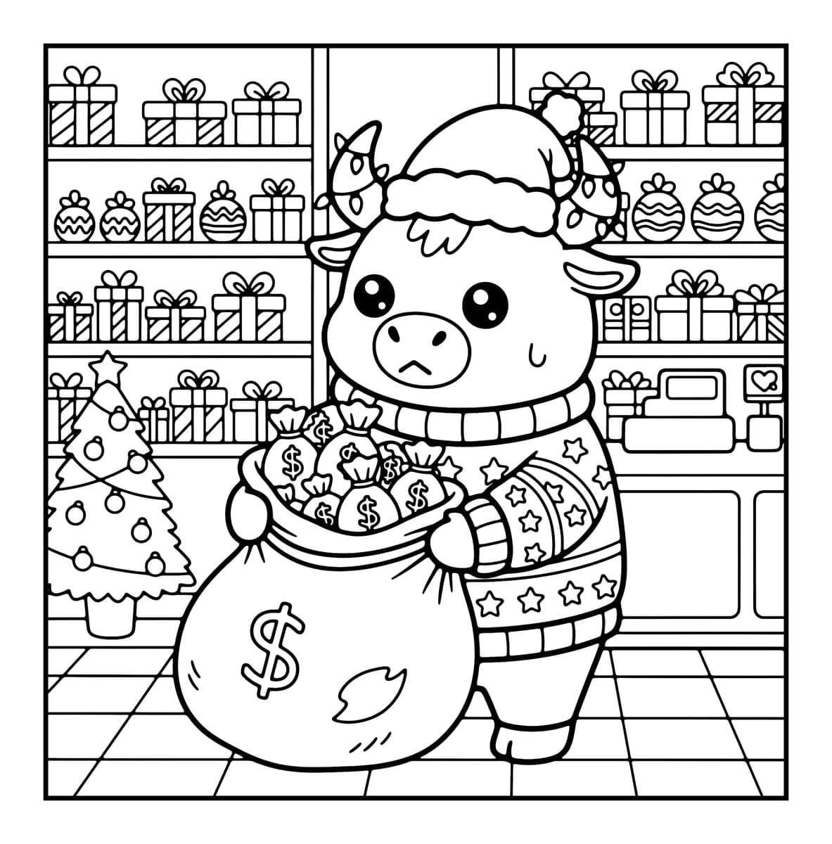 Zodiac Holiday Coloring Book interior line art 5