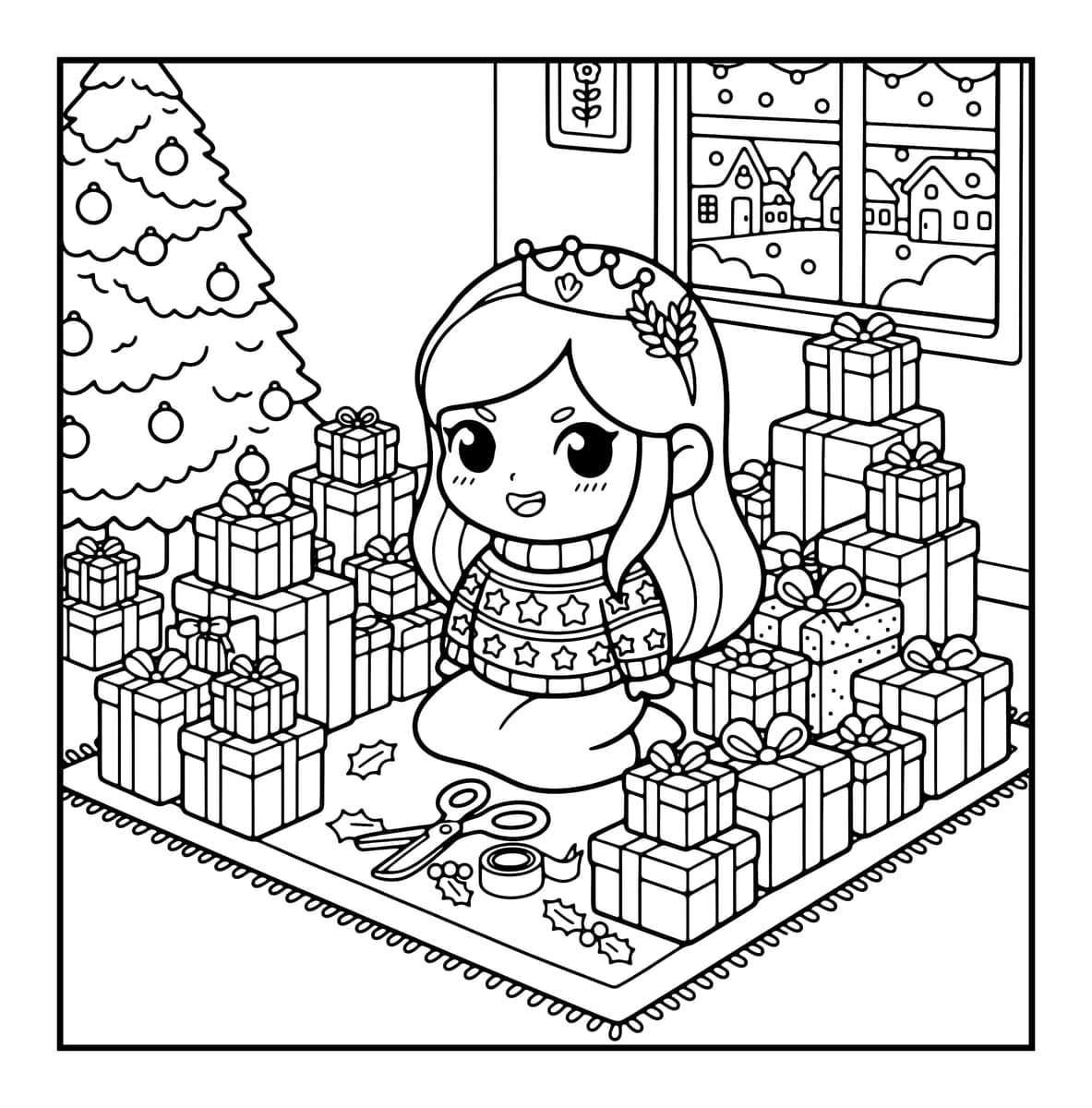 Zodiac Holiday Coloring Book interior line art 7