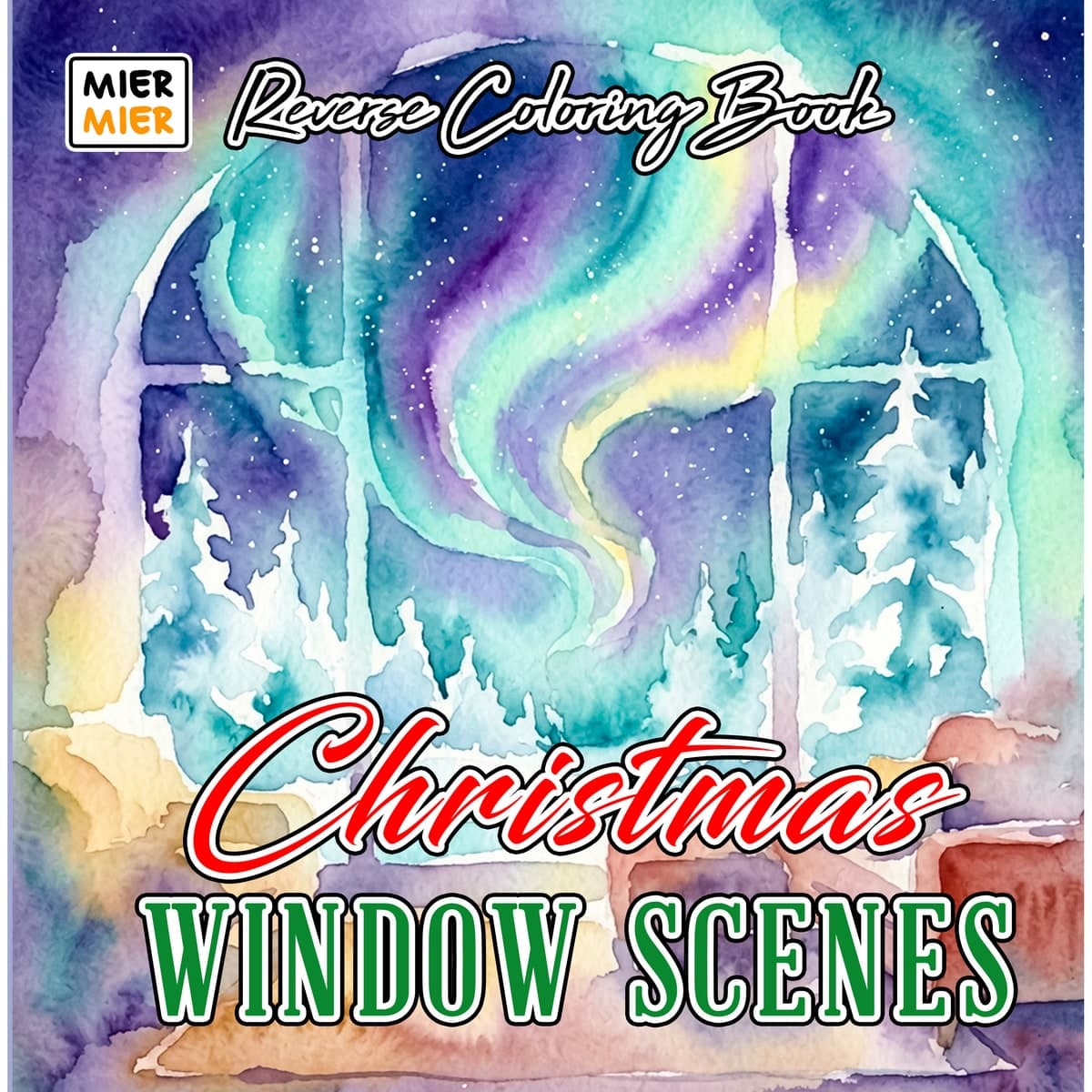 Christmas Window Scenes Reverse Coloring Book cover