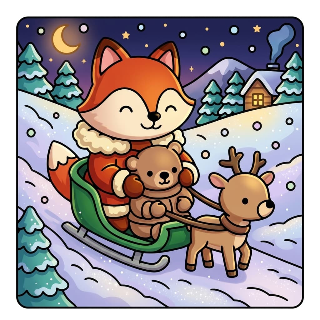 Animals Xmas Cute & Easy Coloring Book colored sample 2