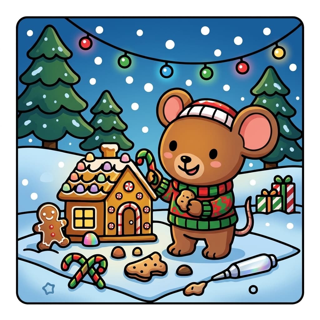 Animals Xmas Cute & Easy Coloring Book colored sample 5
