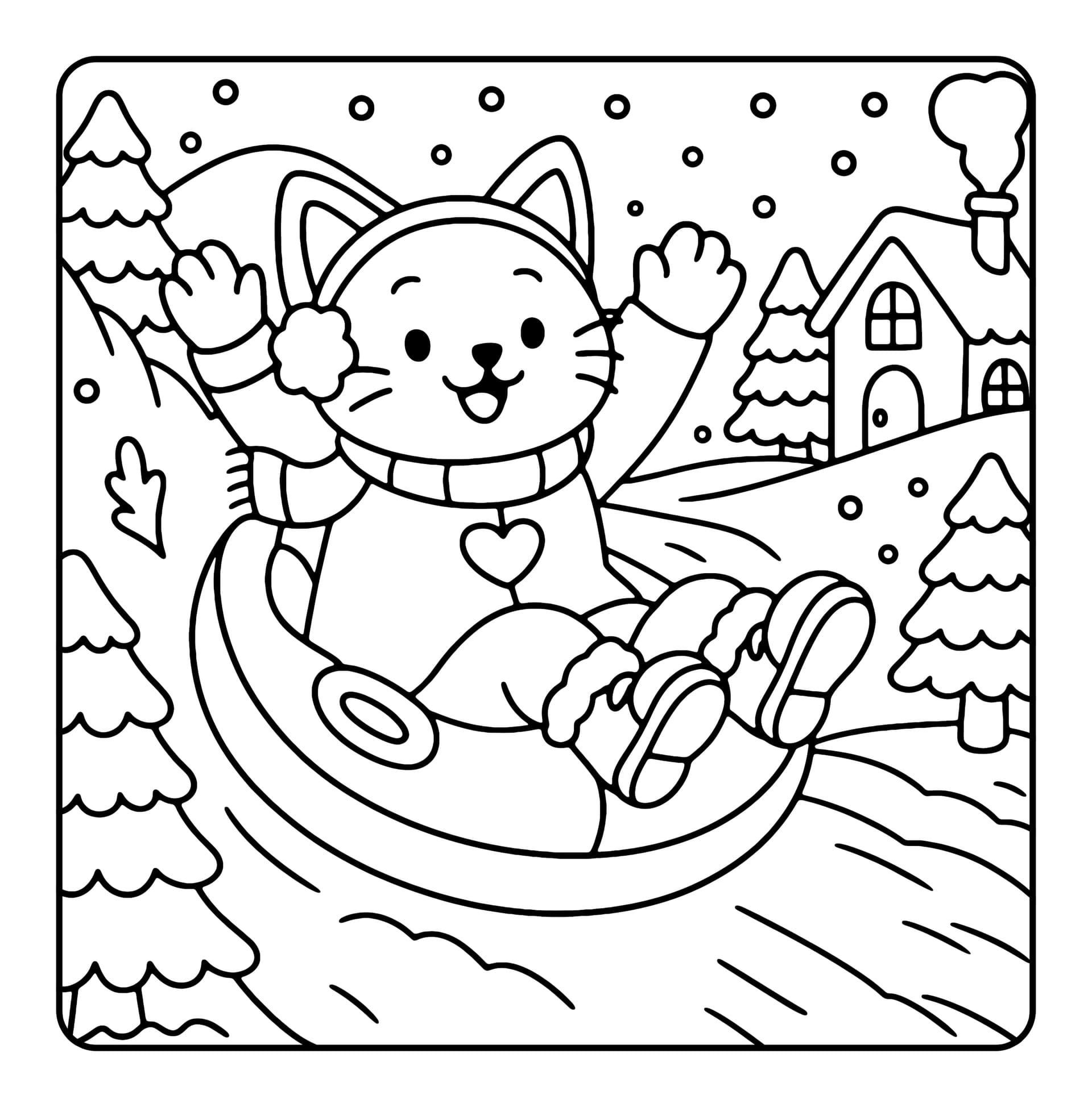 Animals Xmas Cute & Easy Coloring Book interior line art 1