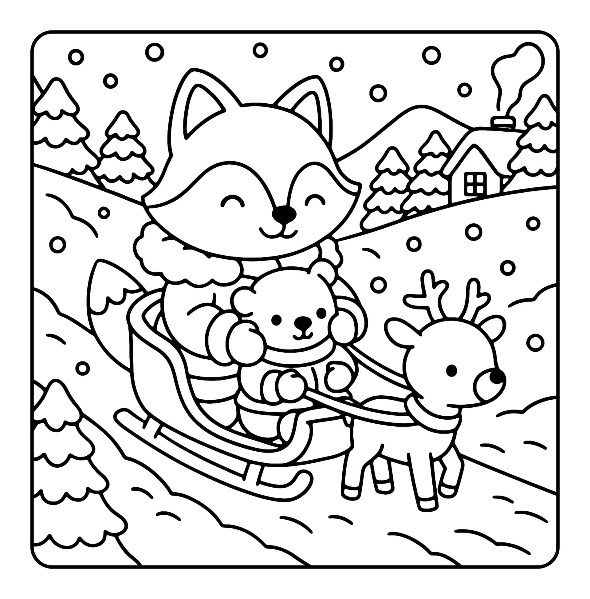 Animals Xmas Cute & Easy Coloring Book interior line art 2
