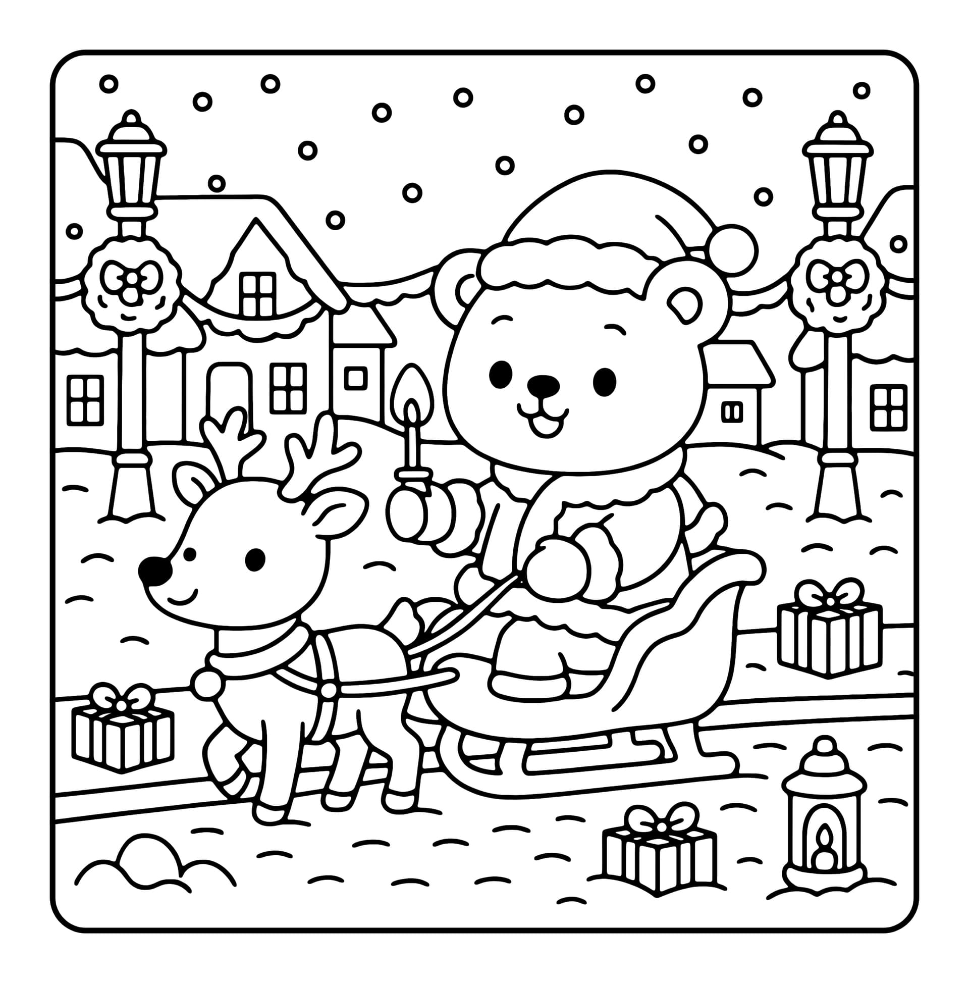 Animals Xmas Cute & Easy Coloring Book interior line art 3