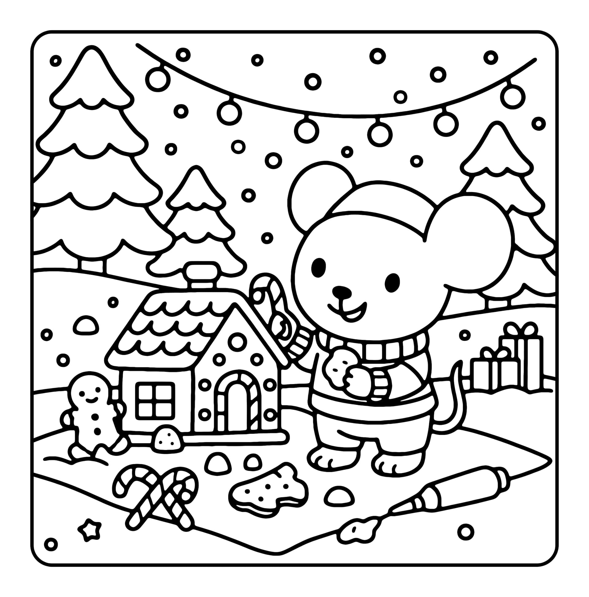 Animals Xmas Cute & Easy Coloring Book interior line art 5