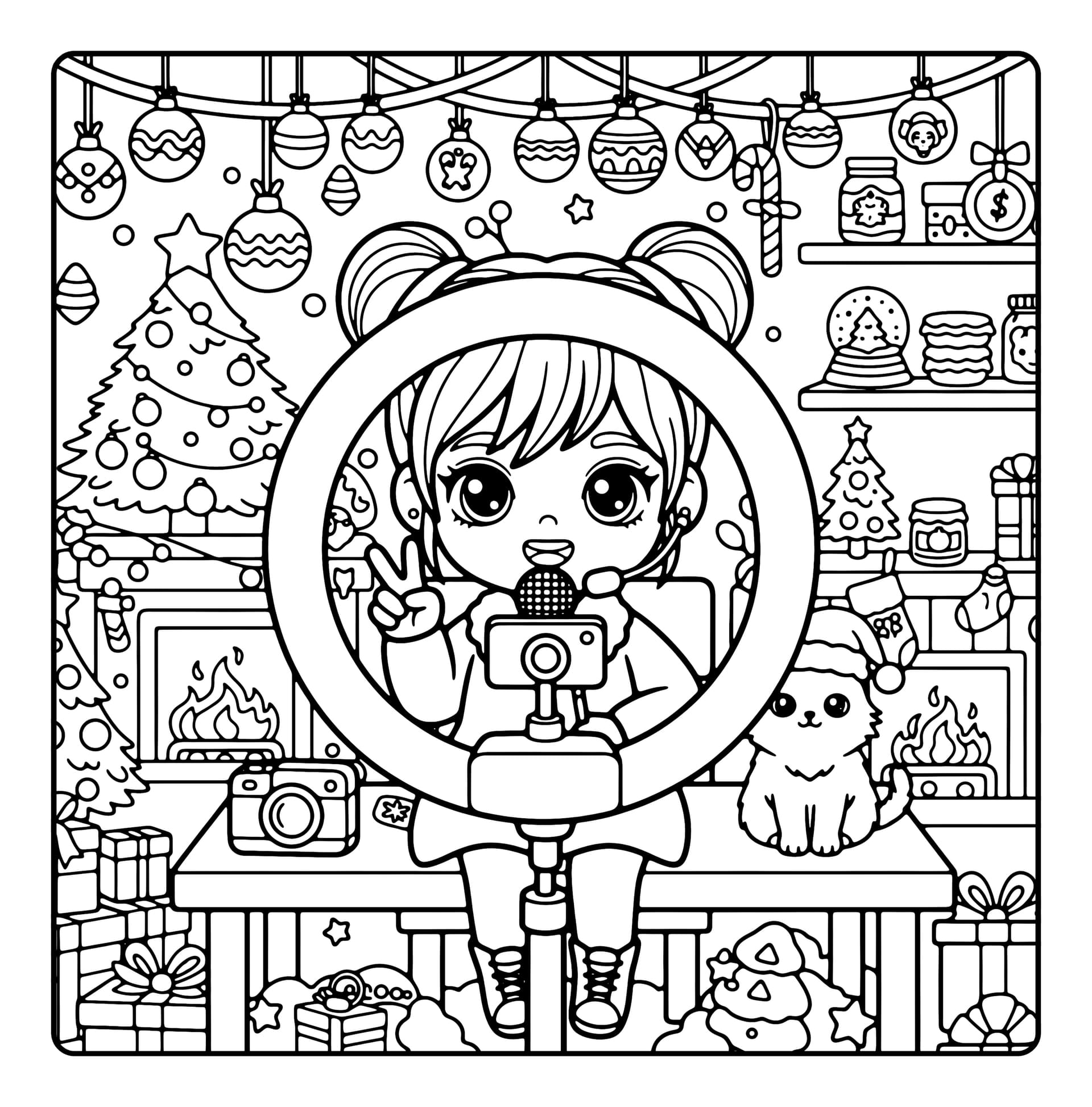 Christmas Girls Cute & Easy Coloring Book interior line art 1