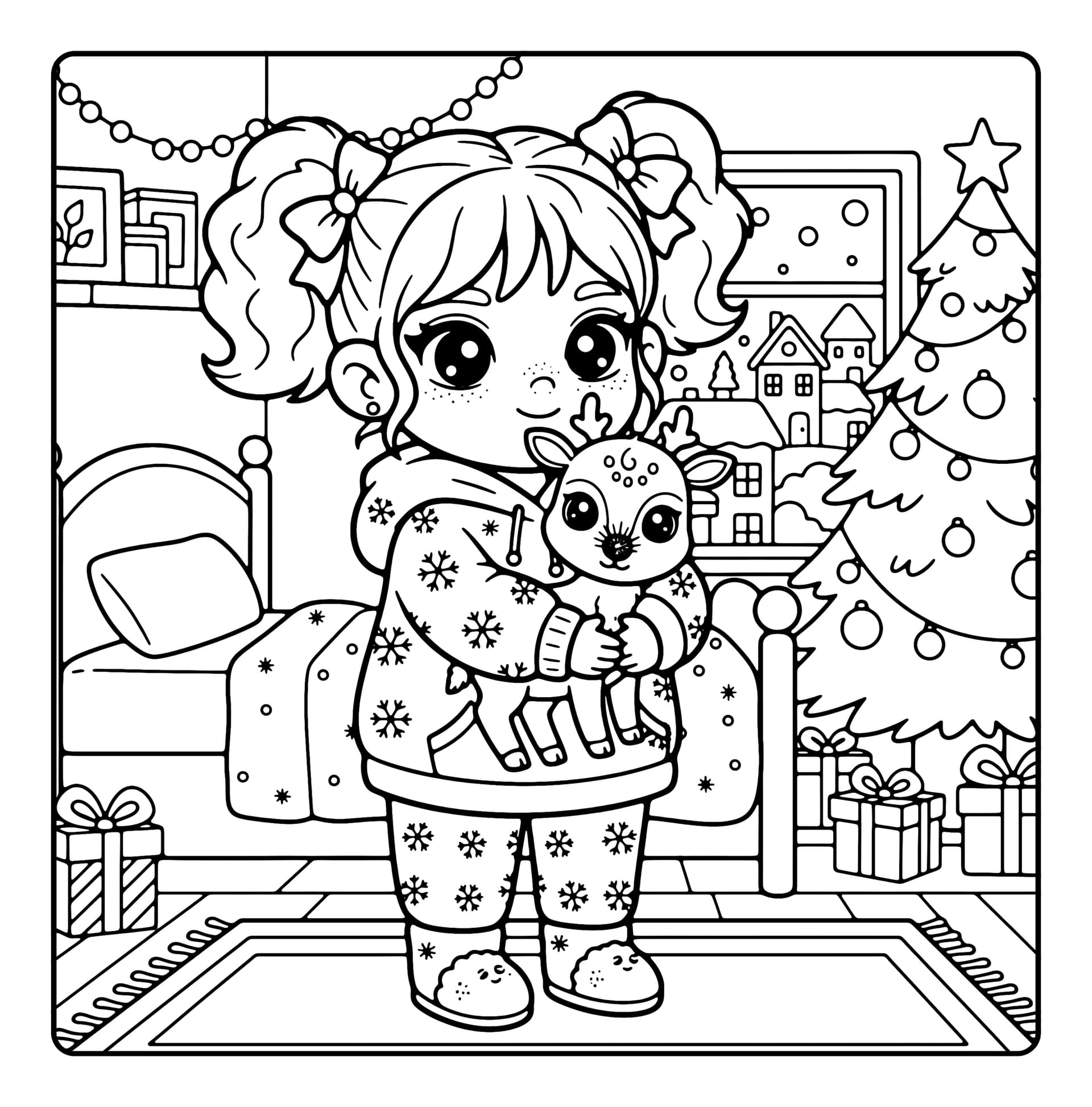 Christmas Girls Cute & Easy Coloring Book interior line art 2