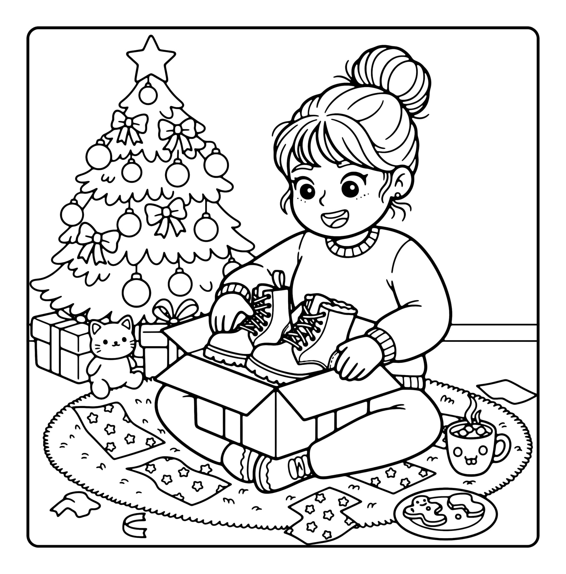 Christmas Girls Cute & Easy Coloring Book interior line art 3
