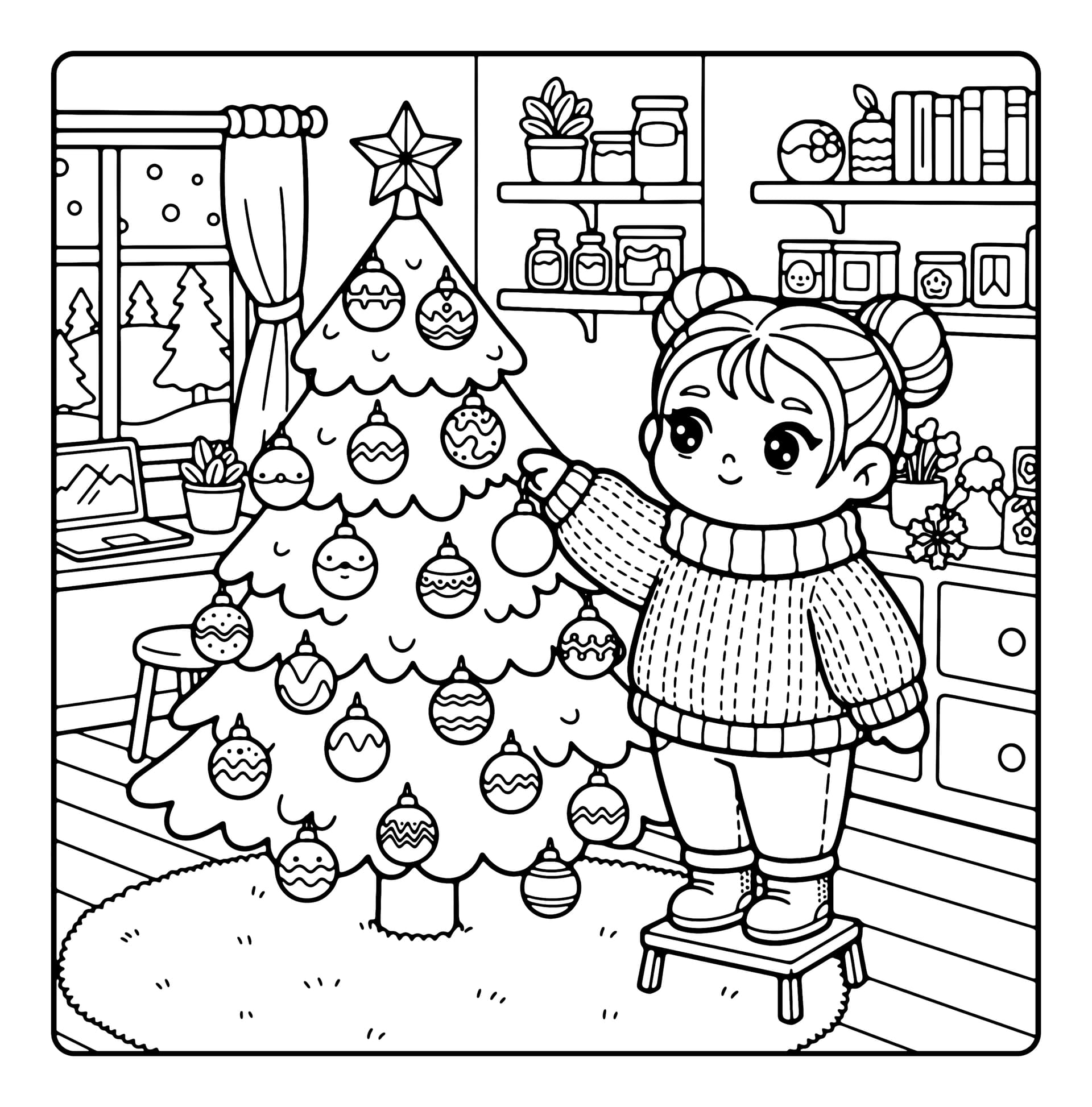 Christmas Girls Cute & Easy Coloring Book interior line art 6