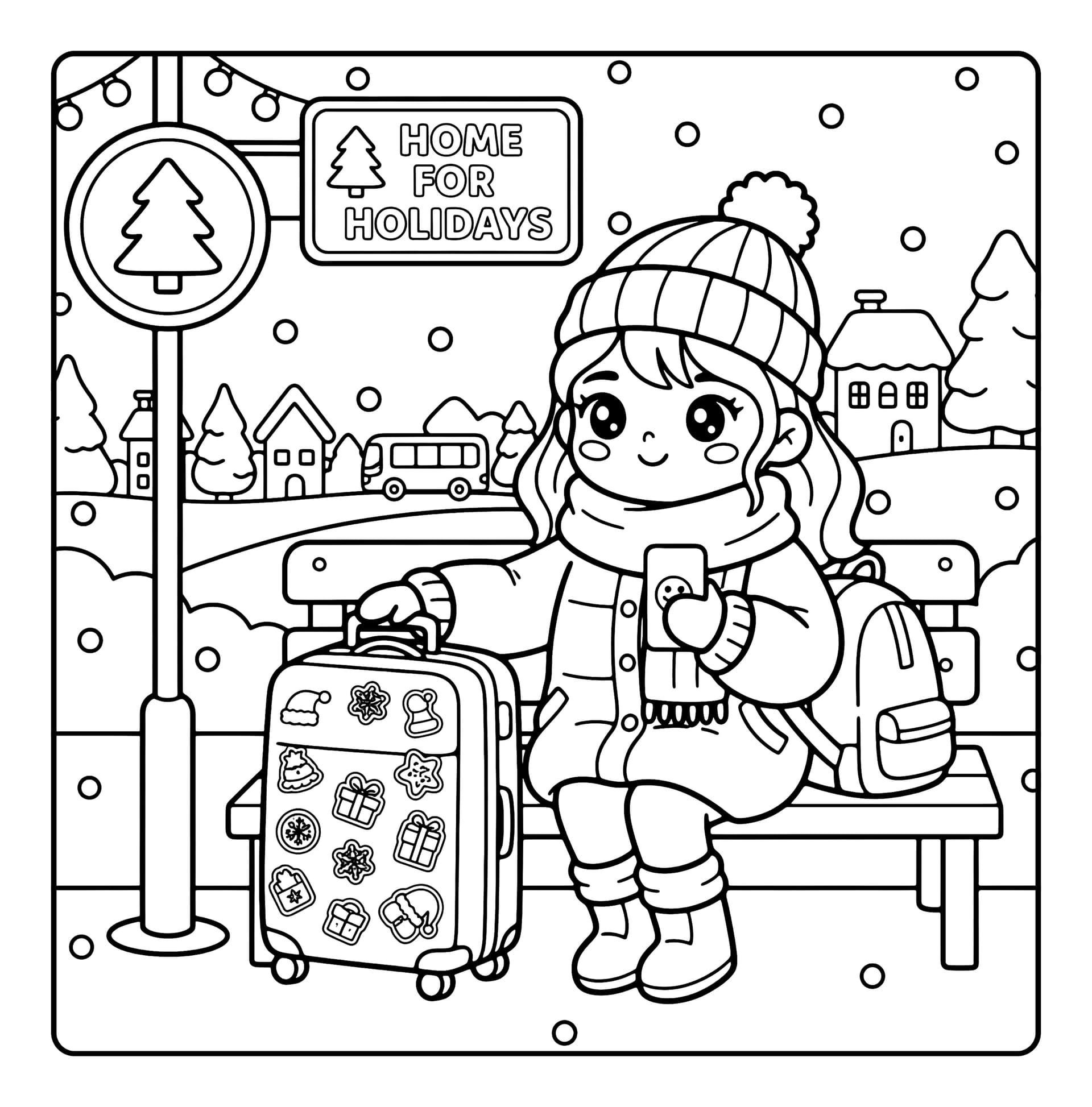 Christmas Girls Cute & Easy Coloring Book interior line art 7