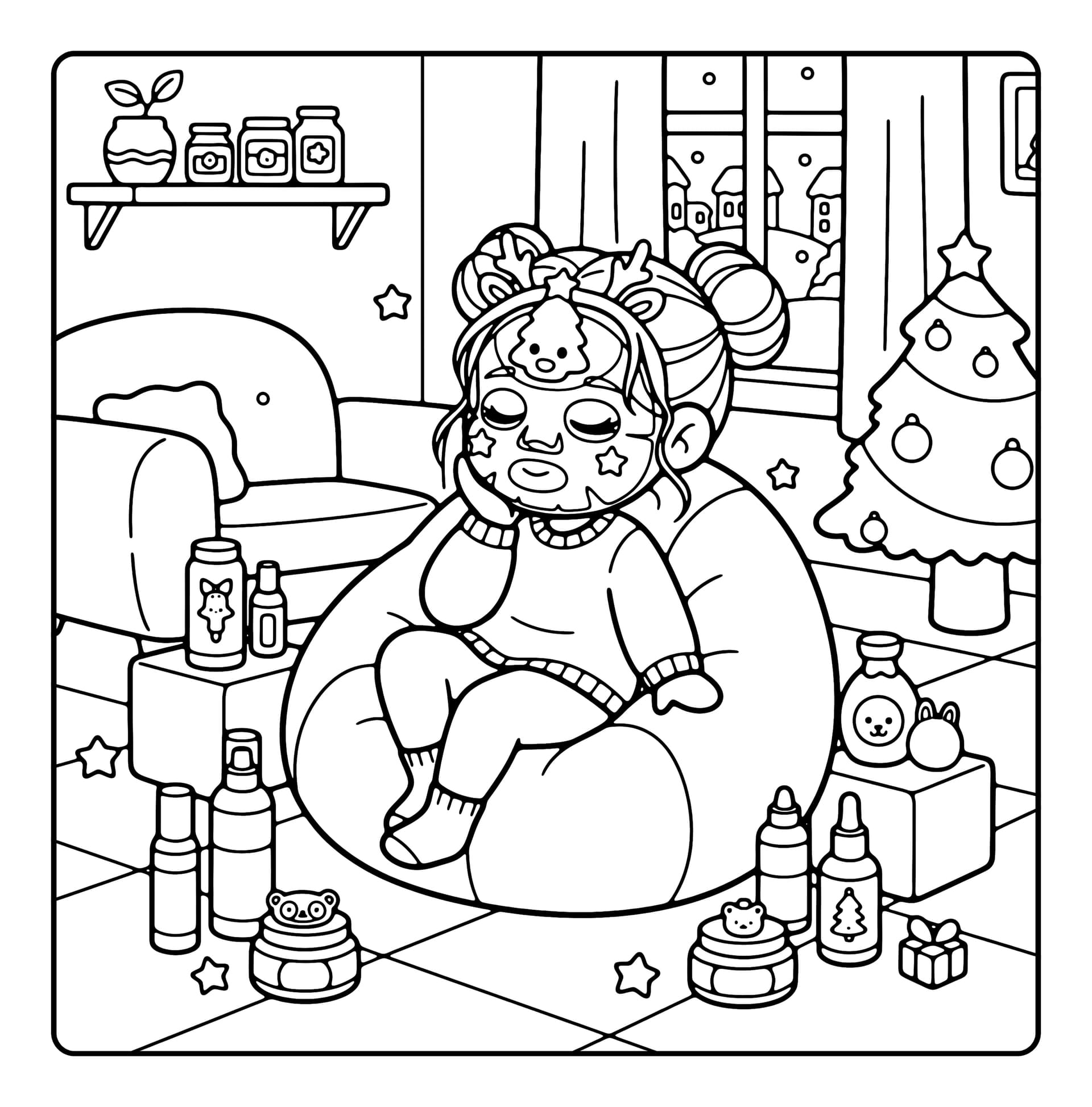 Christmas Girls Cute & Easy Coloring Book interior line art 8