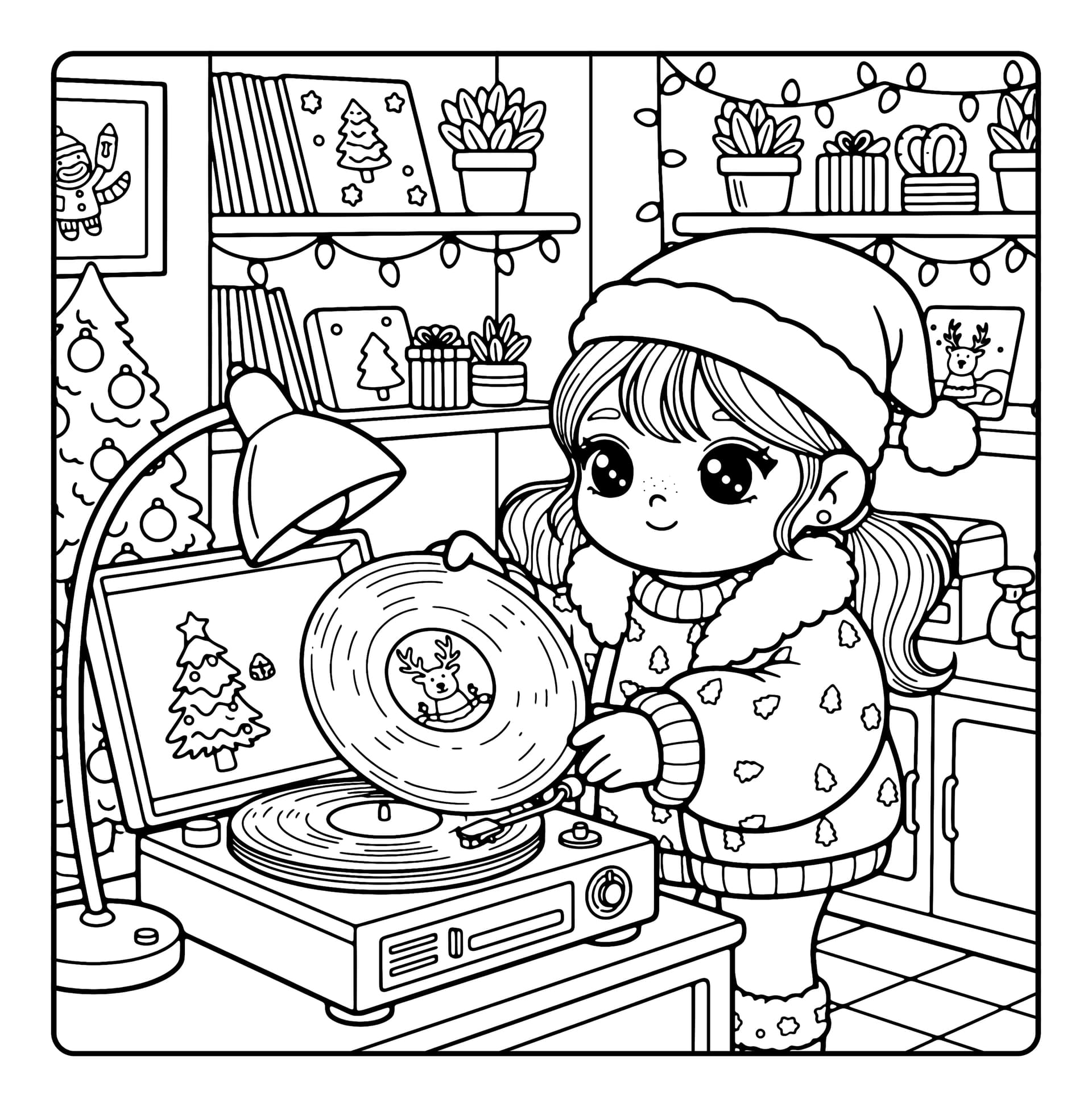 Christmas Girls Cute & Easy Coloring Book interior line art 9
