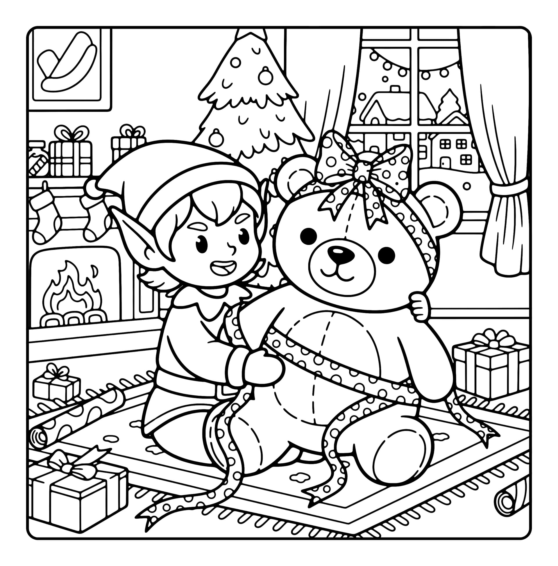 Xmas Fun Cute & Easy Coloring Book interior line art 4
