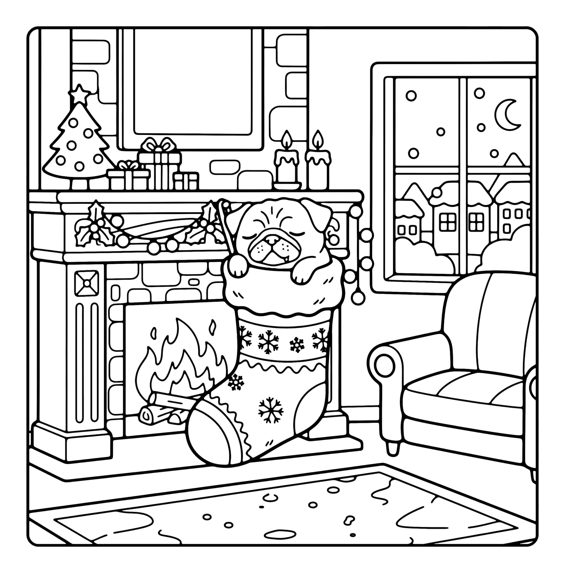 Xmas Fun Cute & Easy Coloring Book interior line art 5