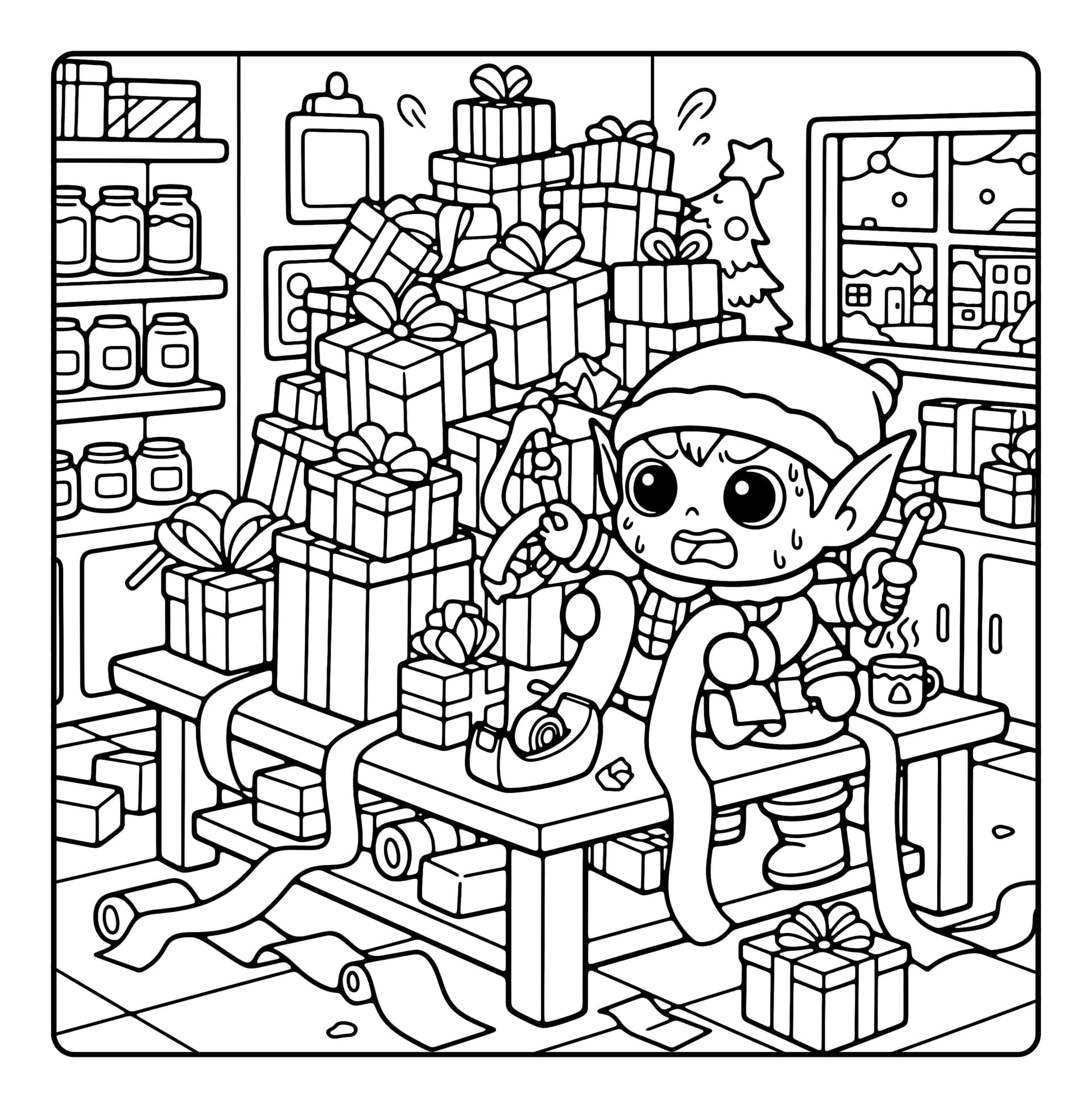 Xmas Fun Cute & Easy Coloring Book interior line art 6