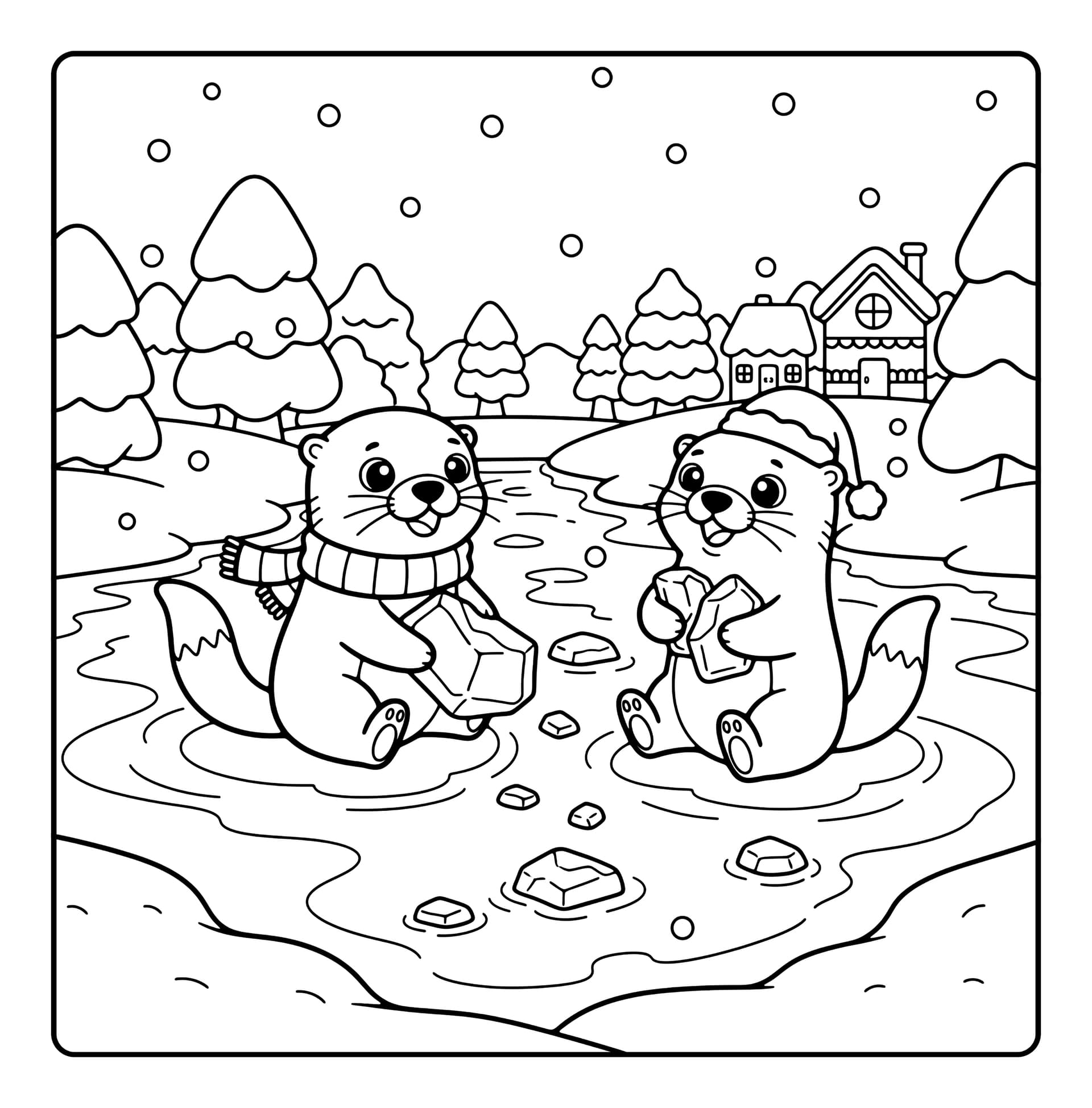 Xmas Fun Cute & Easy Coloring Book interior line art 7