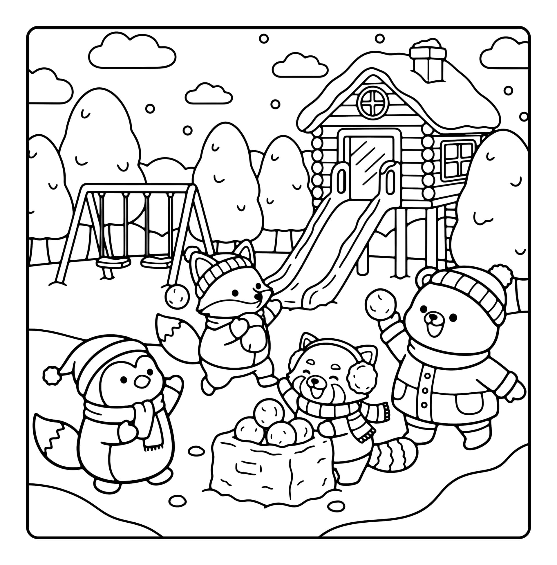Xmas Fun Cute & Easy Coloring Book interior line art 8